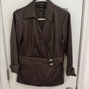 R&M Richards Chocolate Brown Blazer with Pearl Accents Size 8